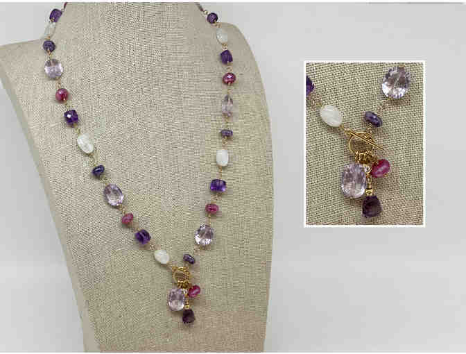 Amethyst, Quartz Crystal and Moonstone Lariat Necklace by Lori Hartwell - Photo 1