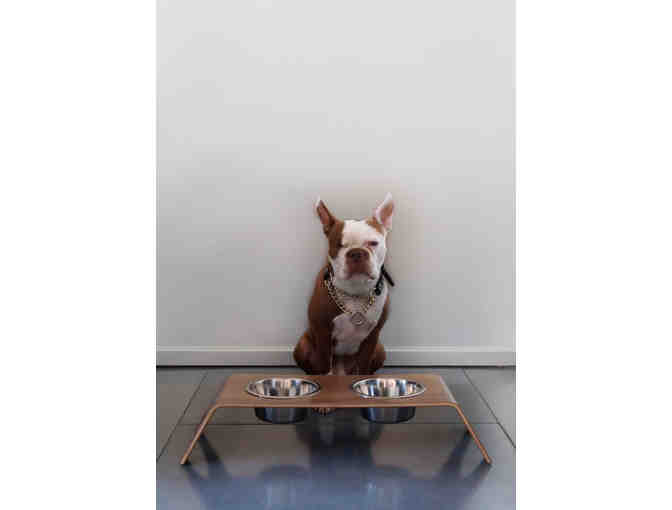 Luxury Dog Accessory | Walnut Elevated Feeder Stand + Signed Copy of 'The Urban Dog'