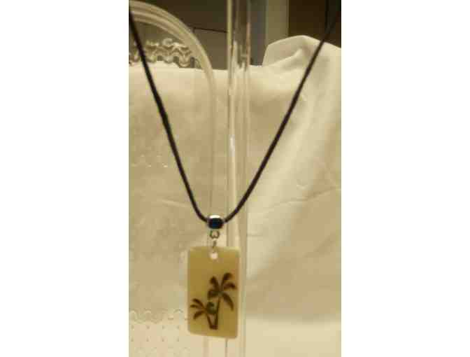 Iridescent palm tree necklace