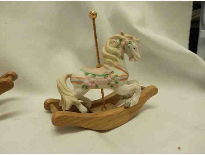 3 collectible rocking horses-white porcelain and wood