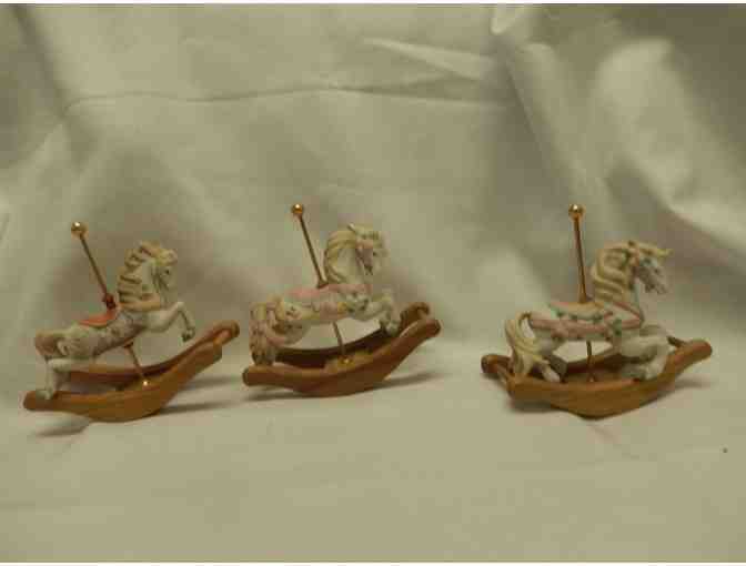 3 collectible rocking horses-white porcelain and wood