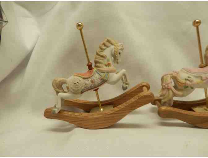 3 collectible rocking horses-white porcelain and wood