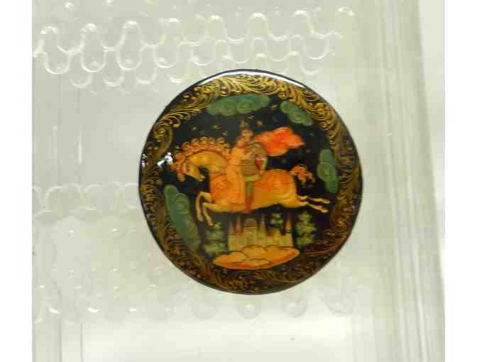 Hand painted Russian brooch-very ornate; and costume jewelry necklace