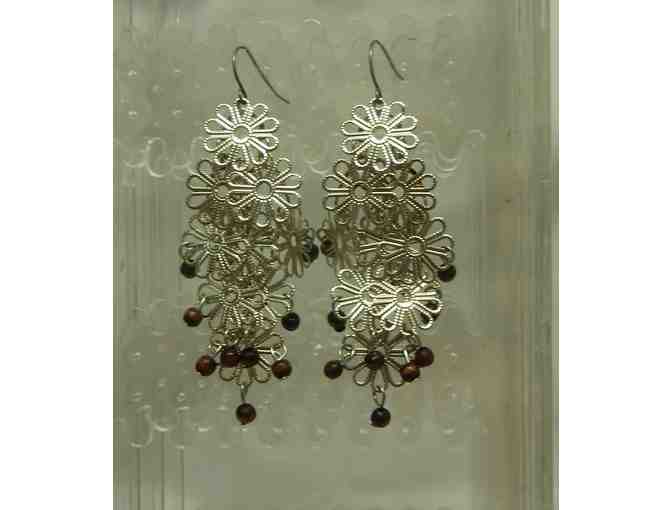 Long earrings -silver with brown accent