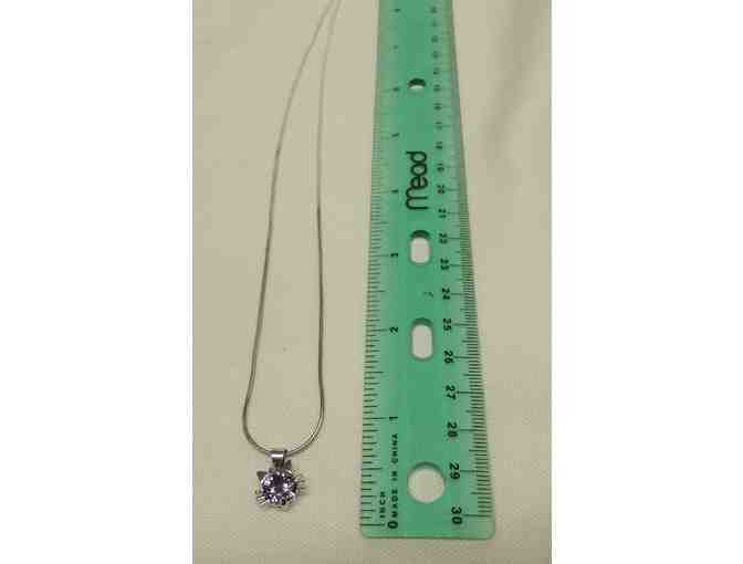 18' Sterling Cat Necklace with purple stone set in cat's head