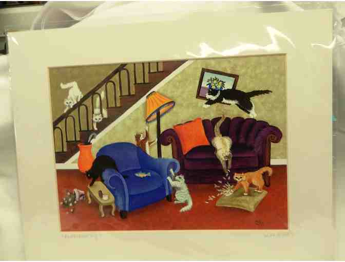 Cat Art print by Leslie Cobb 'Redecorating'