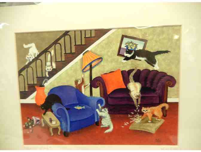 Cat Art print by Leslie Cobb 'Redecorating'