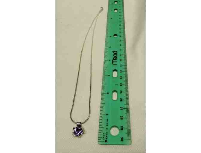 18' Sterling Cat Necklace with purple stone set in cat's head