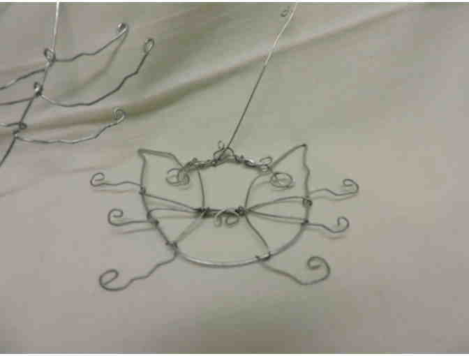 2 handcrafted wire cat ornaments and mini Desperate Housecats book