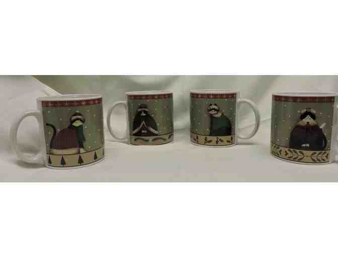 Holiday Cats set of 4 Sakura stoneware mugs in original box