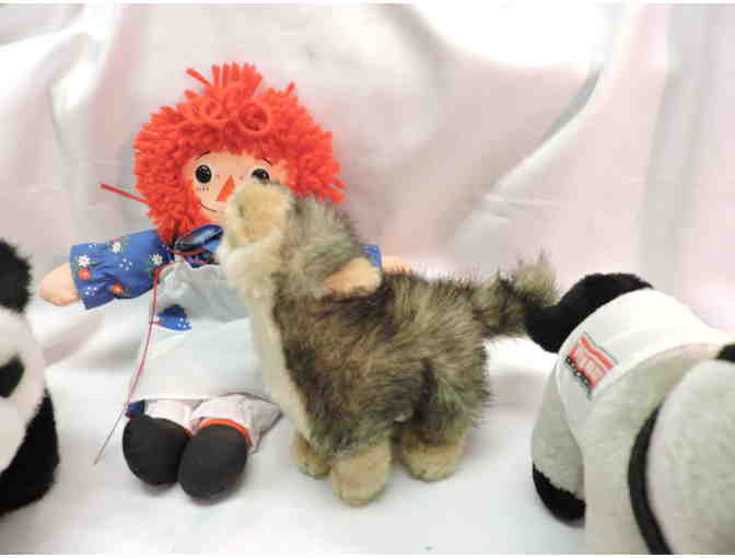 3 collectible stuffed animals and Raggedy Ann Doll