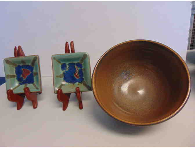 SW pottery bowl and 2 small plates