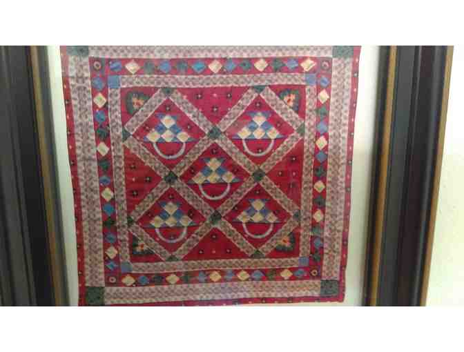 'Set of four miniature quilt prints, matted and framed, with glass.  Frame size 10 3/4 inc