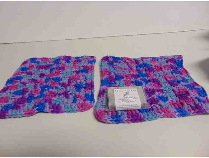 2 Hand Crocheted Spa cloths-multiple uses/Goat Milk Soap Bar - Photo 1