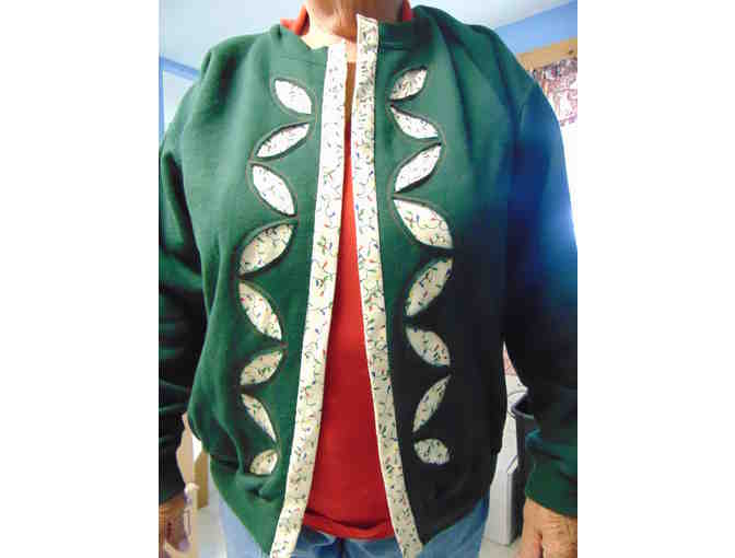Handcrafted Open Front Sweatshirt with Christmas Lights trim