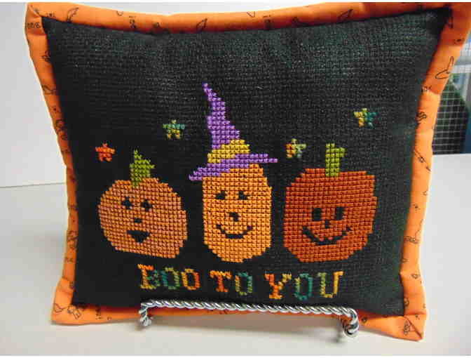 Boo to You Counted Cross Stitch Pillow (Handcrafted) - Photo 1