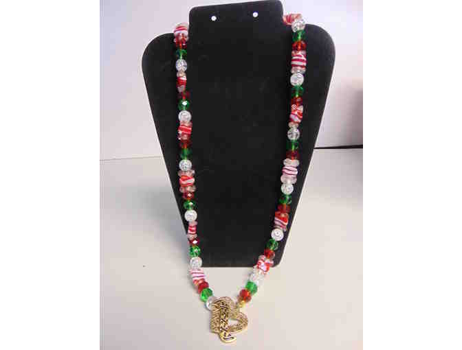 Christmas Glass Bead Necklace with heart clasp
