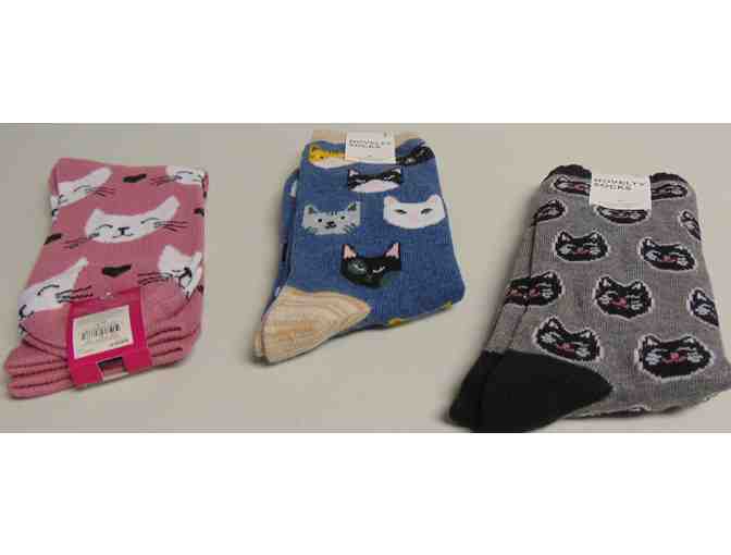 3 Novelty Cat Face Socks - Photo 1