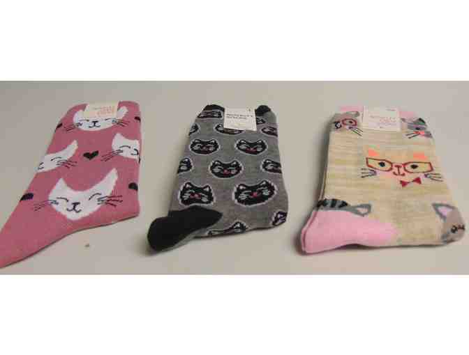 3 Novelty Cat Face Socks - Photo 1