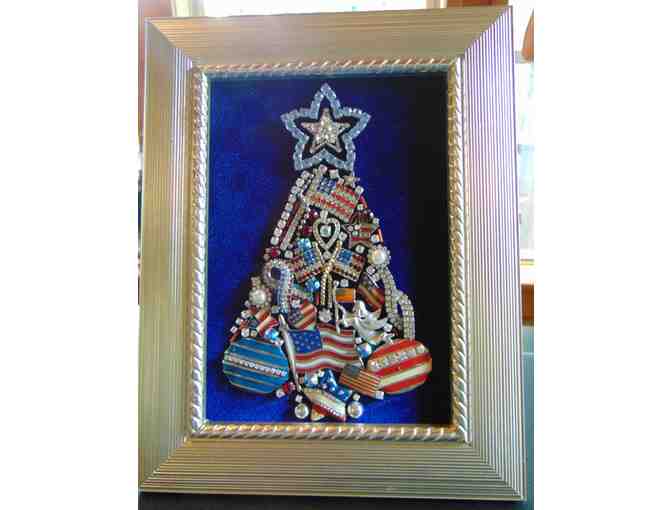 Framed Patriotic Framed Vintage Jewelry Tree with Rhinestones and stand