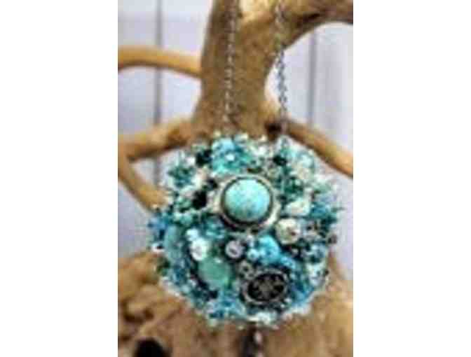 Bejeweled Christmas Ornament- Vintage Turquoise Art Handcrafted - Photo 1