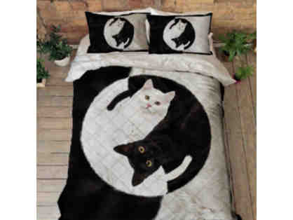 NEW Cat Quilt Twin Size Bedding Set Black And White Cat Yin Yang (60x70")