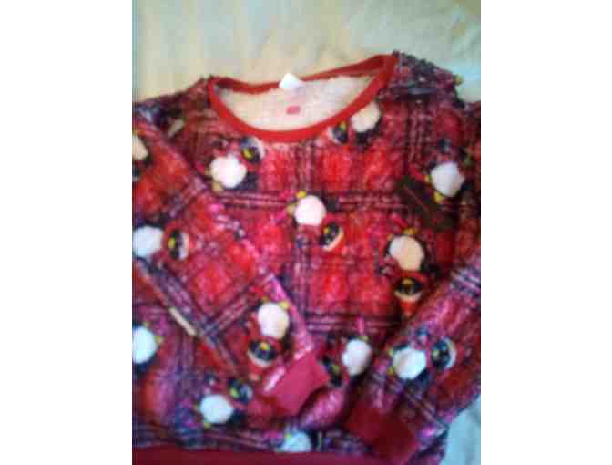 New red fluffy top with Christmas Penquins Size 11-13 Junior Size - Photo 1