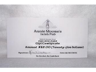 $25 Annie Moore's Pub Gift Certificate