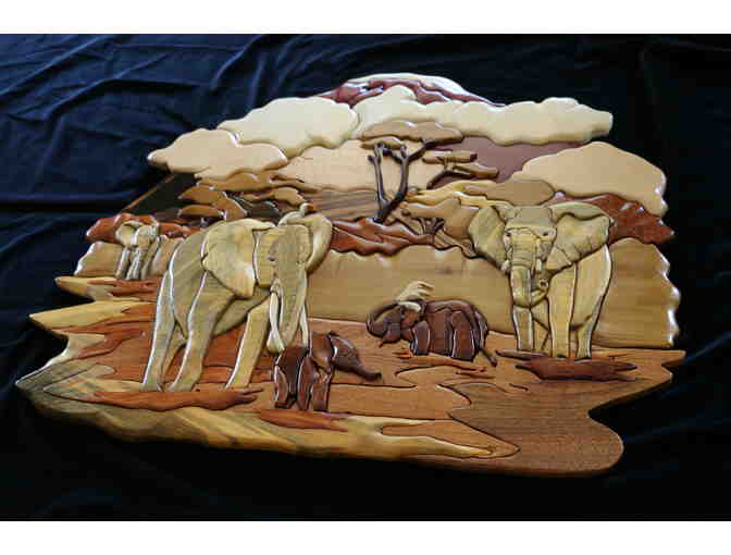 Hand Crafted Intarsia Wood Elephant Art
