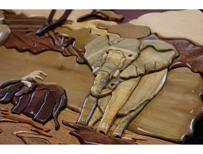 Hand Crafted Intarsia Wood Elephant Art