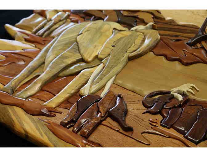 Hand Crafted Intarsia Wood Elephant Art