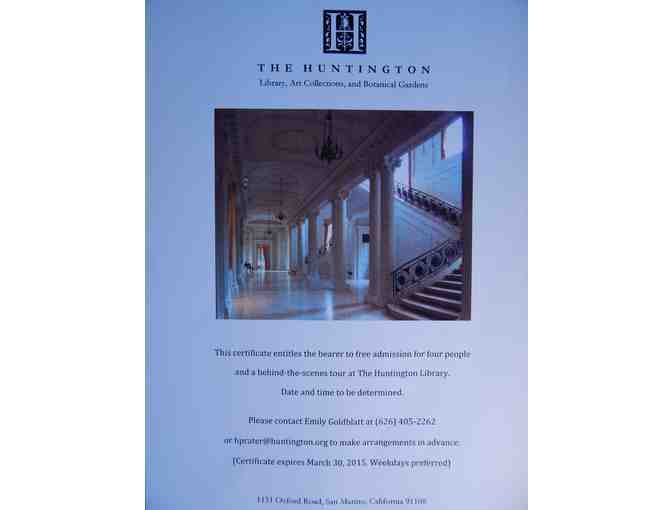 Huntington Library Admission for 4 including Behind the Scenes Garden Tour