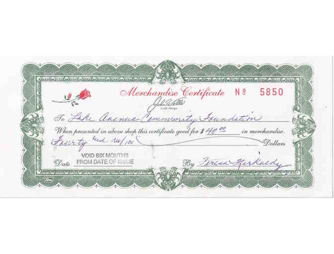 John Wells Golf Shop - Gift Certificate for $40