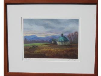 Framed Pastel of Round Barn by Jan Brough