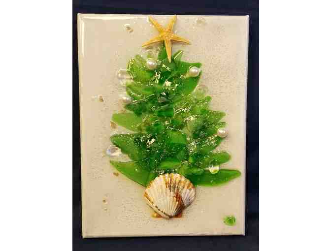 Christmas Tree Sea Glass and Shell Canvas