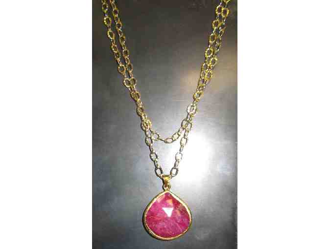A Gold Vermiel Long Ruby Quartz Necklace by Coralia Leets