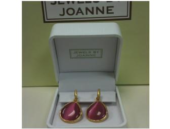 Gold Filled Pink Resin Teardrop Hoop Earrings