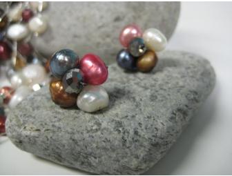 Pearl, Abalone & Crystal Necklace, Cuff, Earrings & Ring