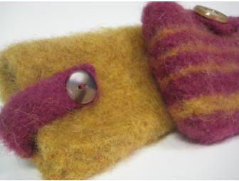 Pair of Amber and Cranberry Felted Wool Pouches