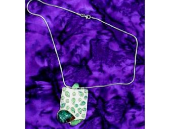 Sea Green Semi-precious Stone Drops and Leaf Sterling Silver Pendant Necklace on 18' Chain