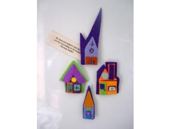 Set of 4 Felted Village Magnets (your choice of colors)