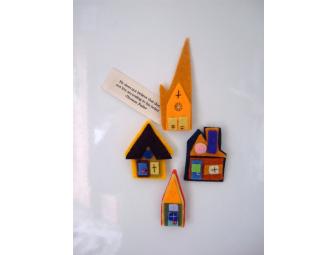 Set of 4 Felted Village Magnets (your choice of colors)