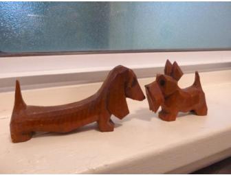vintage wooden dog figurines - doxie & scottie