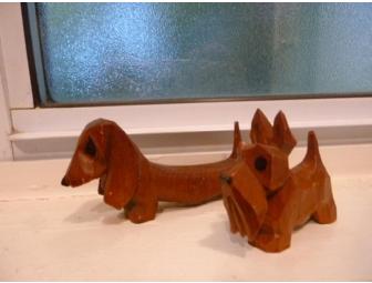 vintage wooden dog figurines - doxie & scottie
