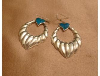 Sterling Scalloped & Heart Dangle Earrings