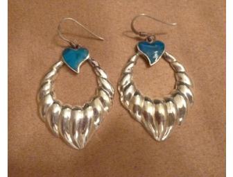 Sterling Scalloped & Heart Dangle Earrings