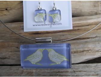 perched bird pendant & earring set by redwing hill