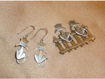 Vintage Beau Sterling Silver Set - earrings & brooch