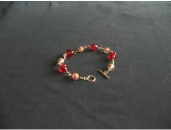 Bracelet - vintage style, hand made, red & pink