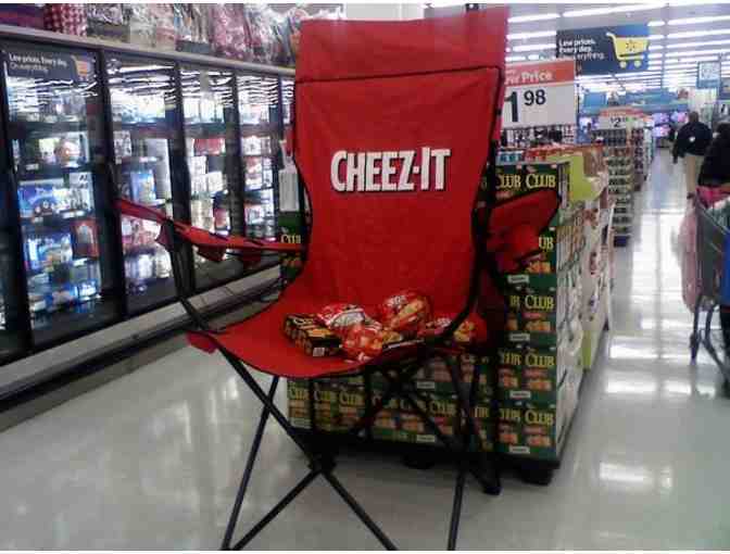 Giant Cheez It Chair with basketball hoop
